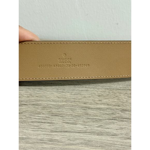 Gucci Leather Wide GG Marmont Gold Buckle Belt Tan Women's Size 75 - Picture 5 of 6